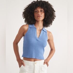 Marine Layer Amelia Rib Polo Size M Knit Vneck polo collar Crop top coquette